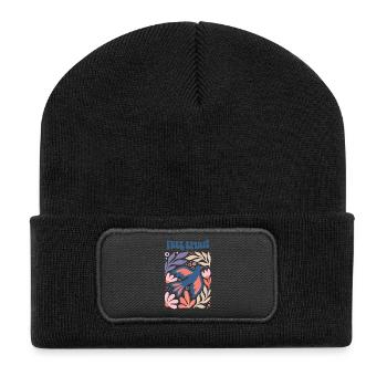 Free Spirit - Oiseau fleuri esthétique à motif bohème - Beanie recyclé à patch - noir - Devant