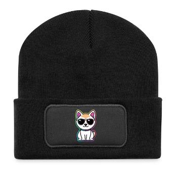 Cat Neon Rainbow Glasses - Recycled Patch Beanie - black - Front