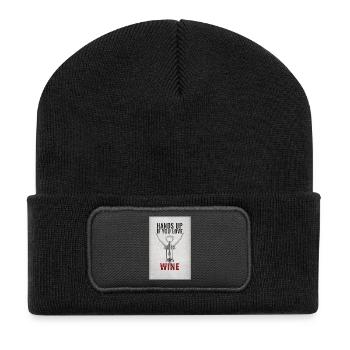 Levez la main si vous aimez le vin. Drôle de dicton. - Beanie recyclé à patch - noir - Devant
