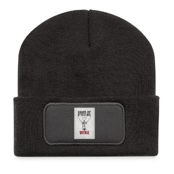 Levez la main si vous aimez le vin. Drôle de dicton. - Beanie recyclé à patch - charbon - Devant