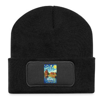 Blaby England Ruinen im Sternenwirbel - Recycelte Patch Beanie - Schwarz - Vorne