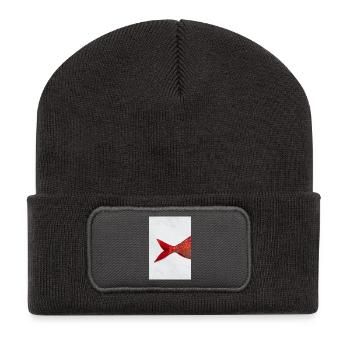 Roter Fisch Minimal Art Design - Recycelte Patch Beanie - Dunkelgrau - Vorne