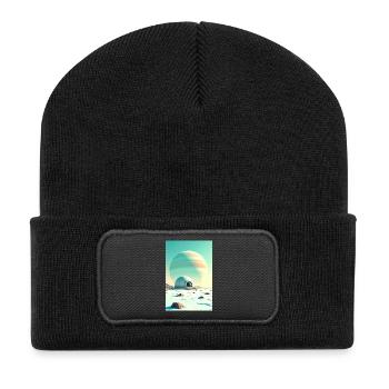 Paysages spatiaux rétro futuristes Esthétique des années 1960 - Beanie recyclé à patch - noir - Devant