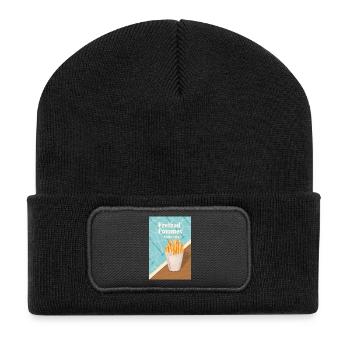 Freibad Pommes Sommer 90s Retro Design - Recycelte Patch Beanie - Schwarz - Vorne