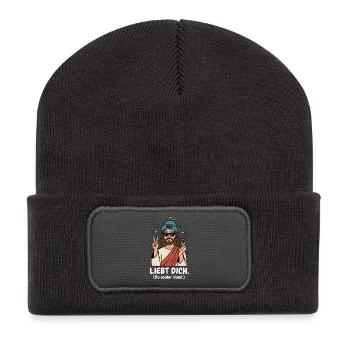 Jesus liebt dich Humor Bro Style - Recycelte Patch Beanie - Dunkelgrau - Vorne