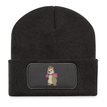 Eichhörnchen Bodybuilder Hanteln Bodybuilding - Recycelte Patch Beanie - Dunkelgrau - Vorne