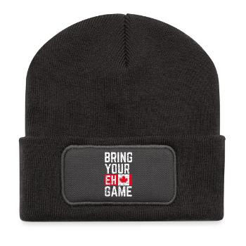 Bring dein Eh-Spiel mit - Recycelte Patch Beanie - Dunkelgrau - Vorne