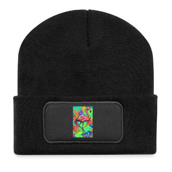 Flamingo - Recycelte Patch Beanie - Schwarz - Vorne
