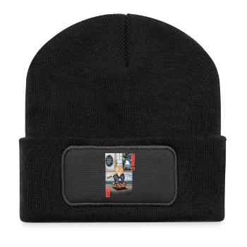 Kawaii Cat Eating Ramen Shirt - Recycled Patch Beanie - black - Front