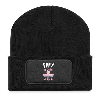 Papy en 2026 Fille Veuillez Patienter - Beanie recyclé à patch - noir - Devant