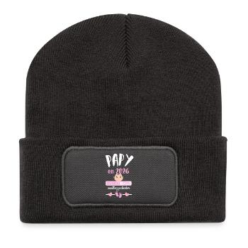 Papy en 2026 Fille Veuillez Patienter - Beanie recyclé à patch - charbon - Devant