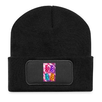 Neon Gummy Bears on Checkerboard - Recycled Patch Beanie - black - Front