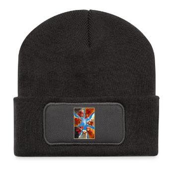 Hühner blicken himmelsaufwärts Kreis - Recycelte Patch Beanie - Dunkelgrau - Vorne