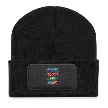 Music Touch My Mind Quote Text Painting Print - Beanie recyclé à patch - noir - Devant