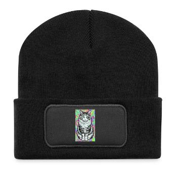 Katze - Recycelte Patch Beanie - Schwarz - Vorne