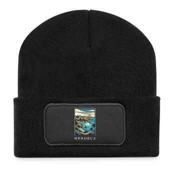 Menorca Cliffside Coast Poster Spain Travel Poster - Recycled Patch Beanie - black - Front