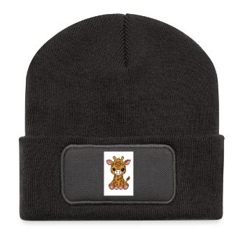 Girafon kawaï  - Beanie recyclé à patch - charbon - Devant