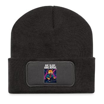 Shiba Inu DJ: Eat Sleep Rave Repeat Streetwear - Recycelte Patch Beanie - Dunkelgrau - Vorne