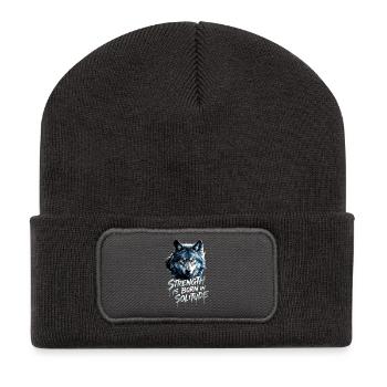 Wolfs Kopf Motivation - Recycelte Patch Beanie - Dunkelgrau - Vorne