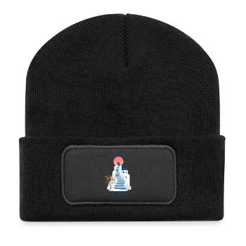 Romance Gift, Santorini Honeymoon Oia Sunset Steps - Recycelte Patch Beanie - Schwarz - Vorne