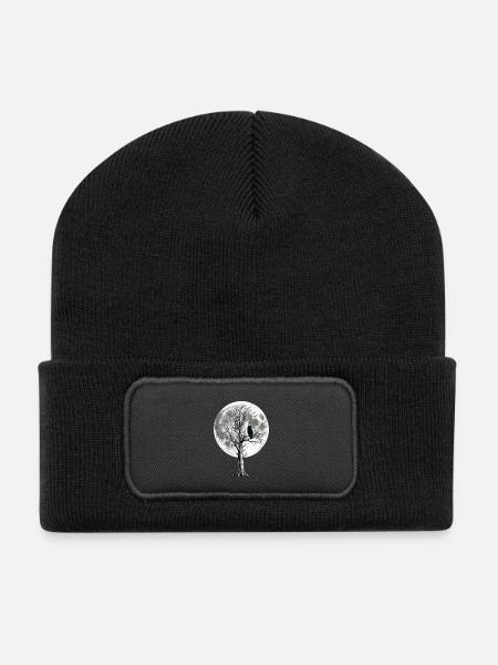Oiseau de nuit lunaire sur la cime nue des arbres - Beanie recyclé à patch - noir