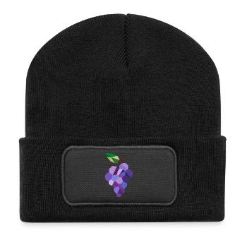 Geometrische Trauben – Modernes Weintrauben Motiv - Recycelte Patch Beanie - Schwarz - Vorne