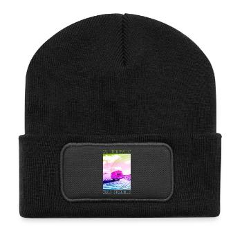 Bunter Wohnwagen Roadtrip Freiheit Camping - Recycelte Patch Beanie - Schwarz - Vorne
