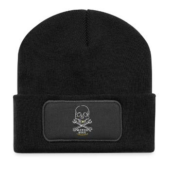 Schädel & Schrauben Motorrad Kollektion - Recycelte Patch Beanie - Schwarz - Vorne