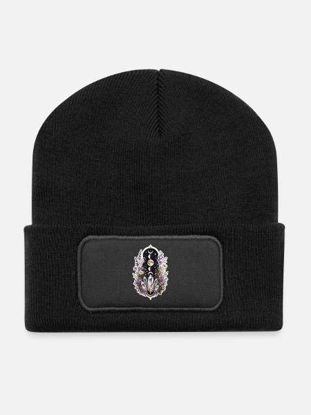 Mondphasen und Kristall Flora - Recycelte Patch Beanie - Schwarz
