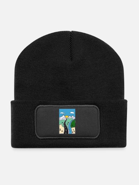 Mountain River Landscape - Recycled Patch Beanie - black