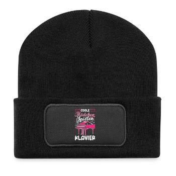 Piano Klavier Musiker Geschenk Geschenkidee - Recycelte Patch Beanie - Schwarz - Vorne