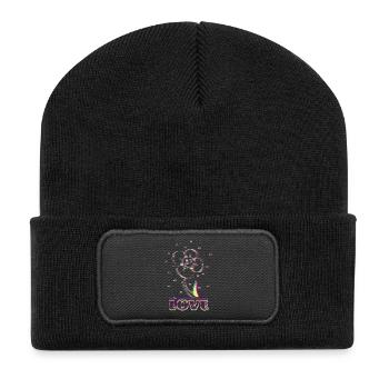 Neon Flower Love - Recycelte Patch Beanie - Schwarz - Vorne