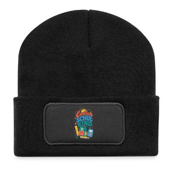 Endlich Schulkind – bunte Schultasche - Recycelte Patch Beanie - Schwarz - Vorne