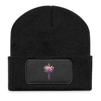 Floral Lotus Cross: Ornamental Dagger - Recycled Patch Beanie - black - Front