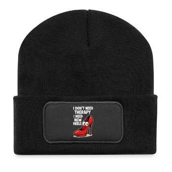High Heels Therapy Cartoon: Comic Schuhe Spruch - Recycelte Patch Beanie - Schwarz - Vorne