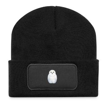 Watercolor snowy owl illustration - Recycled Patch Beanie - black - Front