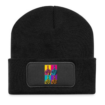 Pop Art Hand Four-Colored Finger - Recycled Patch Beanie - black - Front