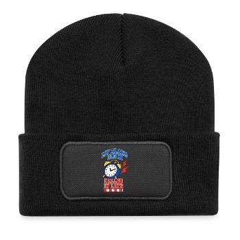 Wecker hat sich verspätet - Recycelte Patch Beanie - Schwarz - Vorne