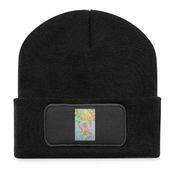Runde Vase mit verschiedenen Blumen - Recycelte Patch Beanie - Schwarz - Vorne