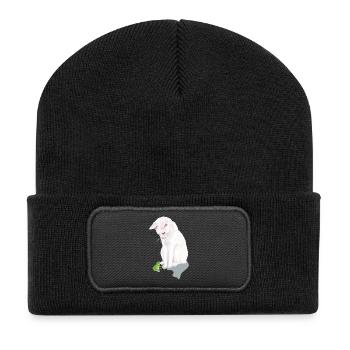 weiße Katze trifft Frosch - Recycelte Patch Beanie - Schwarz - Vorne