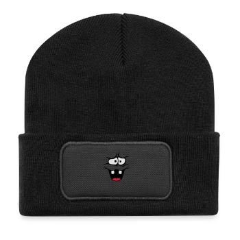 Visage anxieux de bande dessinée anxieux - Beanie recyclé à patch - noir - Devant