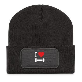 I love dumbbell WHITE - Recycled Patch Beanie - dark grey - Front