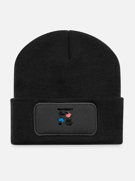 Eulen Hochzeit - ja und? - Recycelte Patch Beanie - Schwarz