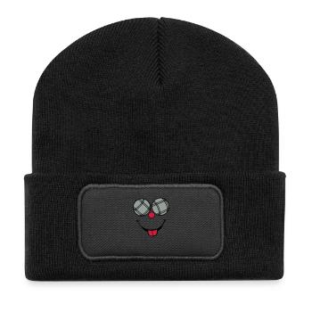 petanque boule smiley sourire langue2 - Beanie recyclé à patch - noir - Devant