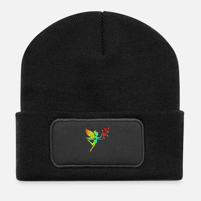 Fee Elfe Herzen Valentinstag Geschenkidee Liebe - Recycelte Patch Beanie - Schwarz