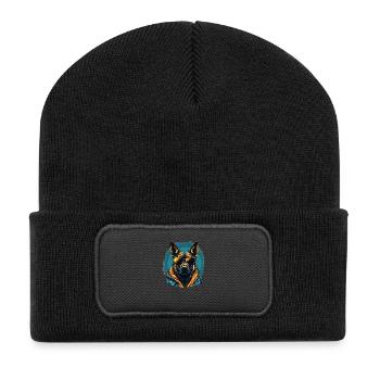 Urban Guardian: Straßenstimmung für Schäferhunde - Recycelte Patch Beanie - Schwarz - Vorne
