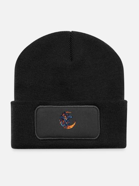 Wolf Mond - Recycelte Patch Beanie - Schwarz