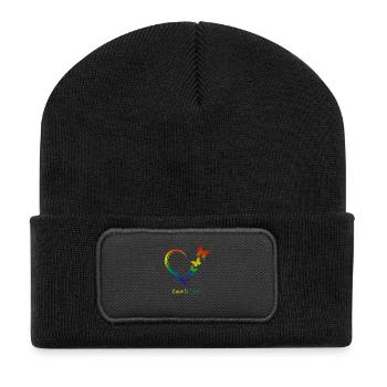 Regenbogen Herz Schmetterlinge "Liebe ist Liebe" - Recycelte Patch Beanie - Schwarz - Vorne