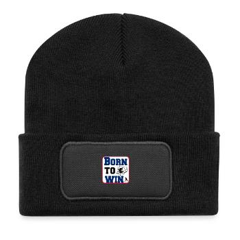 Floorball , Unihockey , Born to win Sticker (25) - Recycelte Patch Beanie - Schwarz - Vorne