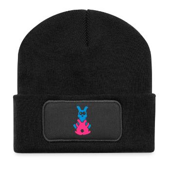 Kamasutra-Häschen / kamasutra rabbits (C, 2c) - Recycelte Patch Beanie - Schwarz - Vorne